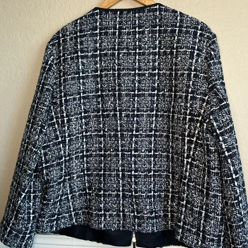 Lafayette148 New York Plaid Tweed Blazer Jacket